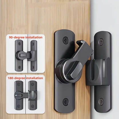 Anti-Theft Door Lock - 90°/180° Adjustable Sliding Pin, Keyless Entry Heavy-Duty Black Easy Install for Home Office Hotel Garage