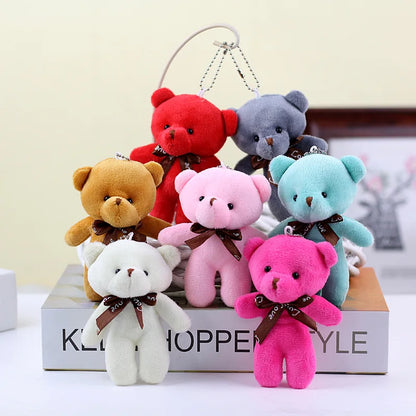 10pcs/lot Bear Stuffed Plush Toy Mini Bear Doll Keychain Soft Stuffed Toy Key Chain Bag Pendant Wedding Decoration Birthday Gift