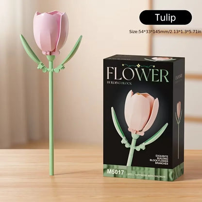 Micro particle building block flower set, DIY assembly floral decoration, suitable for desktop decoration and room accessories [