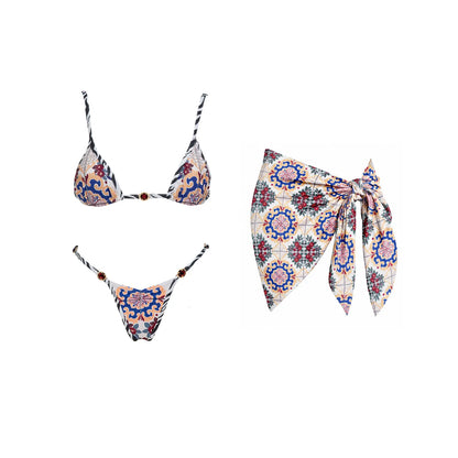 2026 New High Quality Elegant One Piece Swimsuit And Skirt Print Deep-V Lace-up Women Bikini Set Swimwear Party Bathing Suit