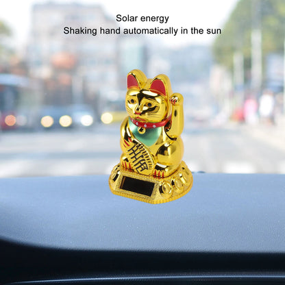 Chinese Lucky Cat Decoration Waving Arm Solar Light Induction Statue Figurine For Home Car Ornaments Golden Cat Decoration Cat