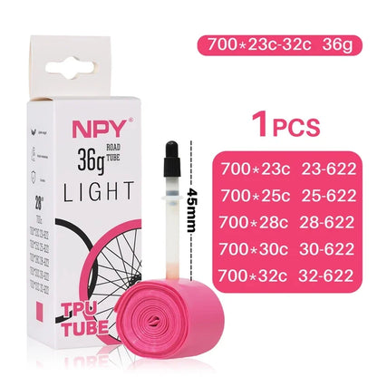 NPY Bike Inner Tube Anti Puncture 28G36G for Road Bikes 700C 23C 25C 28C 32C 35C Ultra-Light TPU Tube 45/65/85MM Presta Valves