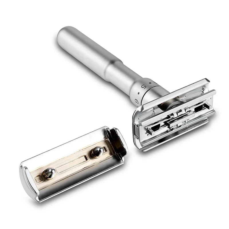 Adjustable Safety Razor 1-6 Settings for Mild to Aggressive Shave, Double Edge Men's Razor with 5 Blades for Precise Control