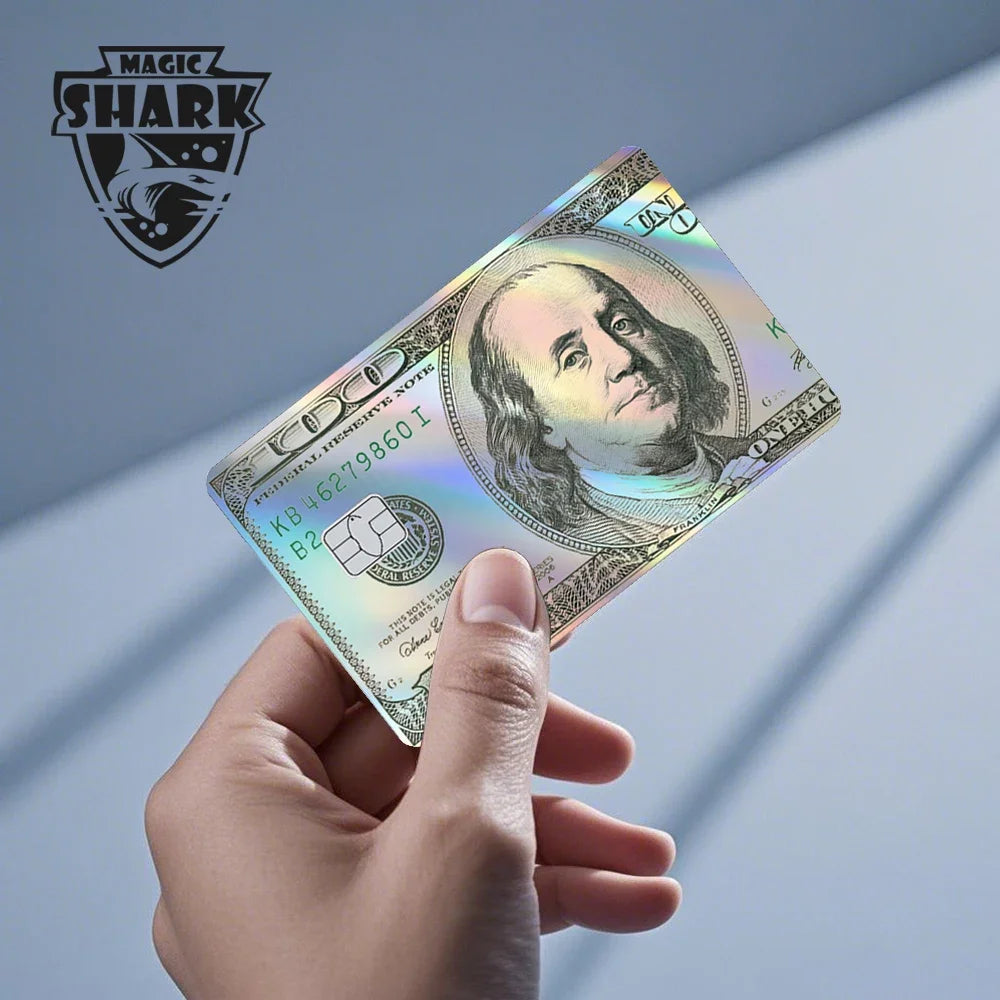 Maigc Shark Gold Dollar Money Cartoon Meme Reflective Sticker Film Cover for Debit Bank Credit Card Small Large Chip