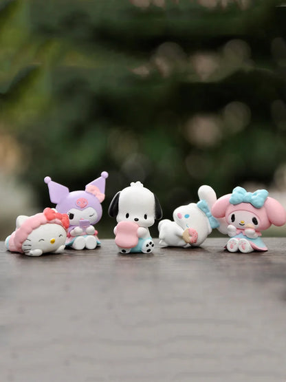5Pcs-Set Sanrio Cinnamoroll Anime Figure Pochacco Kuromi Pom Pom Purin Hello Kitty Action Figure Toys Model Doll My Melody Gifts