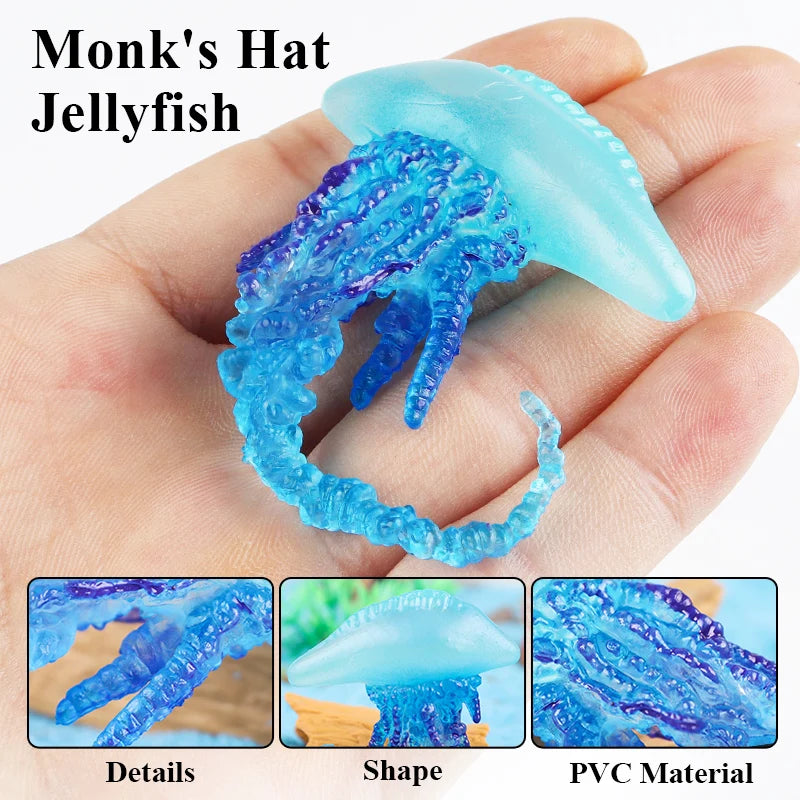 Oenux Ocean Animals Model Jellyfish Starfish Sea Anemone Coral Action Figures Aquarium PVC Miniature Educational Kids Toy Gift