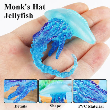 Oenux Ocean Animals Model Jellyfish Starfish Sea Anemone Coral Action Figures Aquarium PVC Miniature Educational Kids Toy Gift
