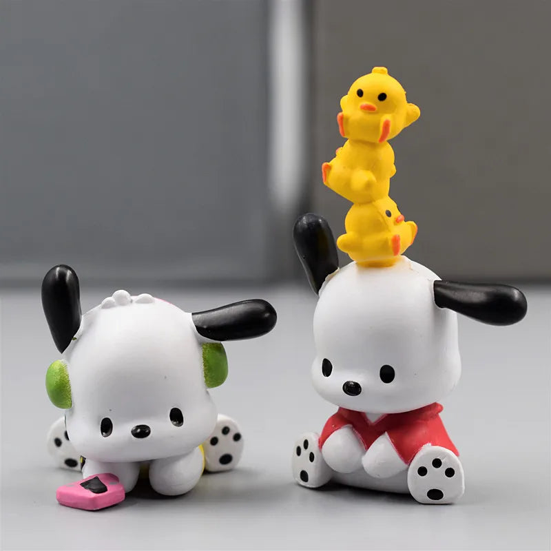 5Pcs-Set Sanrio Cinnamoroll Anime Figure Pochacco Kuromi Pom Pom Purin Hello Kitty Action Figure Toys Model Doll My Melody Gifts