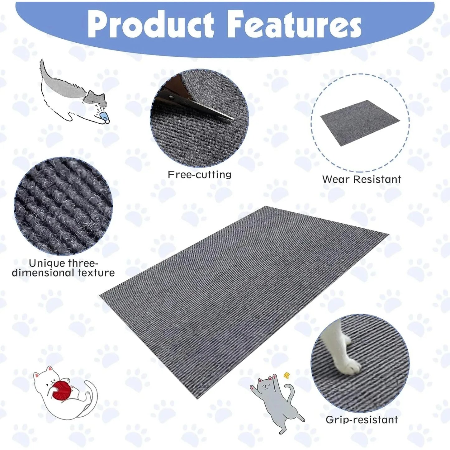 Trimmable Self-Adhesive Carpet Mat Pad Anti Cat Scratch Mat Cat Pet Scratcher Furniture Couch Corner Indoor Sofa Wall Protector