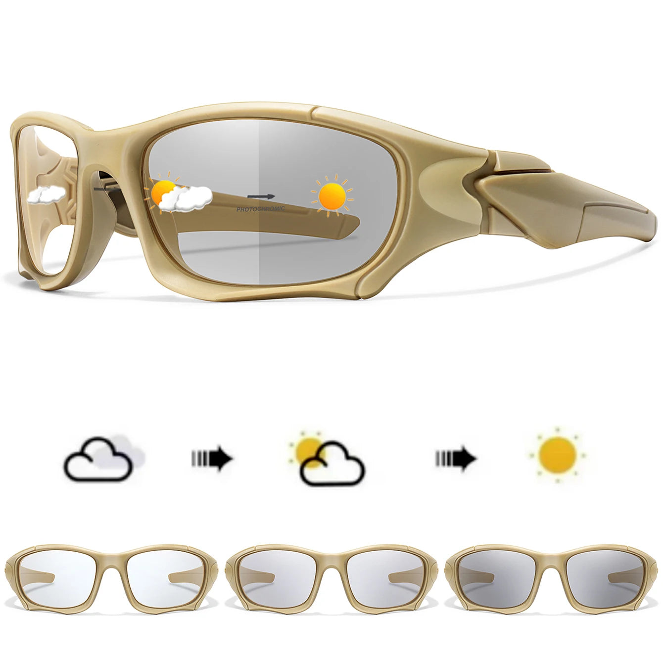 Photochromic Cycling Sunglasses Men Outdoor Sports Tactical Camouflage Goggles Vintage Driving Riding Fishing Windproof