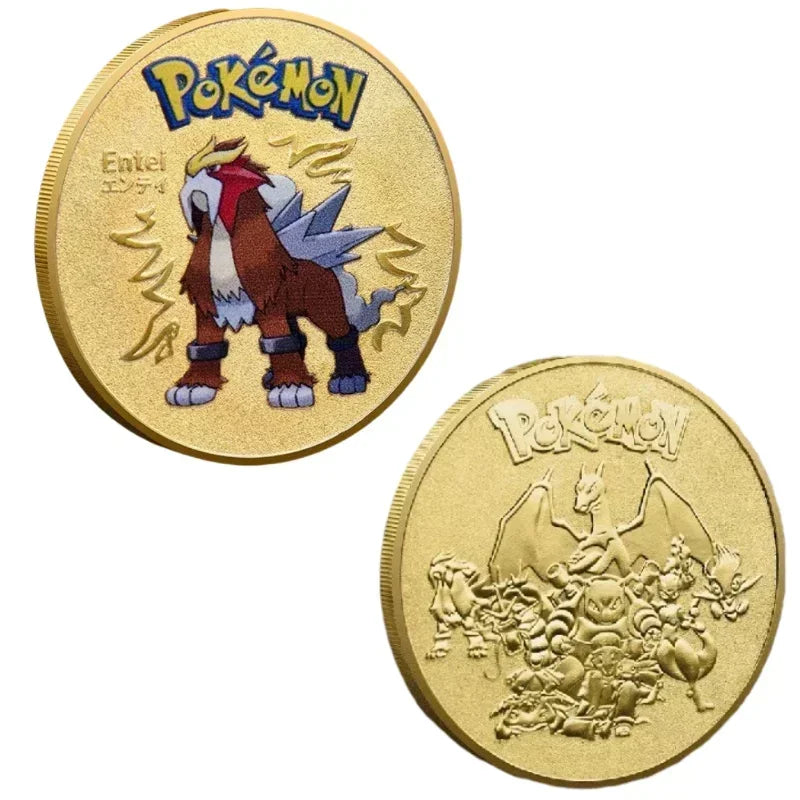 Anime Gold Plated Gold Coin Game Commemorative Coin Pikachu Mewtwo Charizard Gold Coin Game Collection childrens gift