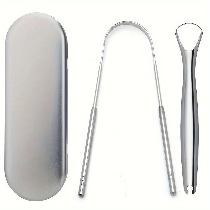 Premium 1pcs/3pcs Metal Tongue Scraper Cleaner for Adults & Kids Portable Stainless Steel Tongue Scrapers Brushes for Removing