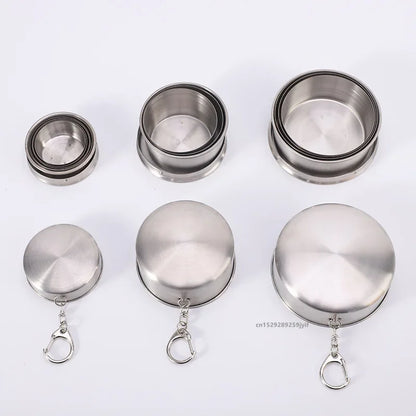 1pc Stainless Steel Retractable Cup Outdoor Travel Toiletry Cup Portable Creative Compression Cup Mini Handy Cup Folding Cup