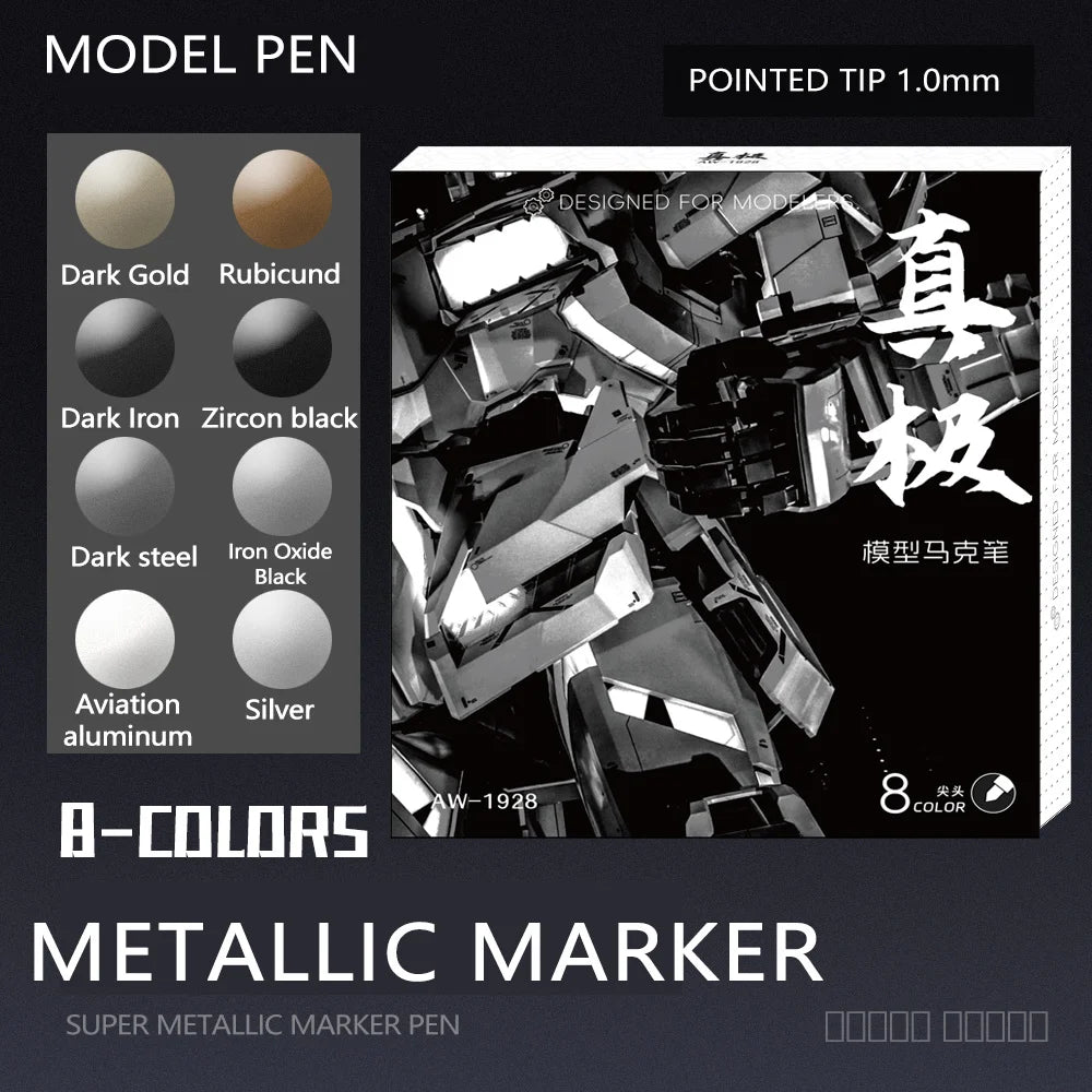 8 Colors Set Metallic Marker Pen 1mm DIY Reflective Paint Pen Permanent Gold SILVER Marker Touch Up, Model Painting, Marking