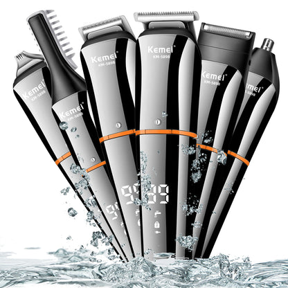Kemei Waterproof 11-in-1 Men's Grooming Kit Electric Beard Trimmer Shaver Hair Clipper Rechargeable Nose Hair Trimmer KM-5898