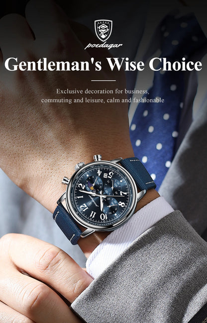 POEDAGAR Luxury Sports Men Watch Waterproof Luminous Leather Quartz Man Wristwatch Chronograph Date Military Men's Watches Reloj