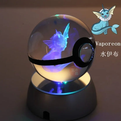 Anime Pokemon 3D Crystal Ball Snorlax Figure Pokeball Engraving Crystal Charizard Model with LED Light Base Kids Gift ANIME GIFT