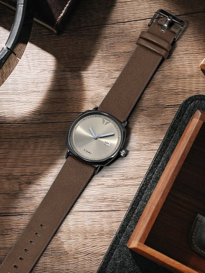 TOMI Men's Watch Minimalist Fashion Sports Watch Calendar Leather Casual Quartz Watch