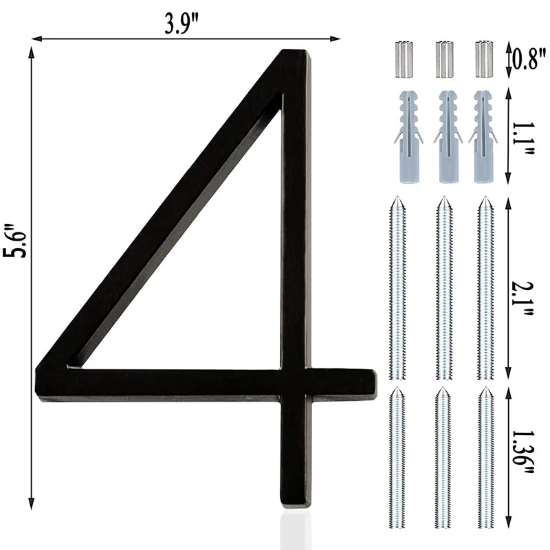 5.6inch Apartment Door Numbers Waterproof Zinc Alloy Street Mailbox Home Address Signs Black Modern House Floating Plate Digit
