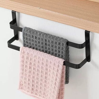 2Pcs Double Layer Towel Rod Stainless Steel Over Cabinet Towel Rack Storage Organizer Bathroom Door Hanging Kitchen Rag Shelf