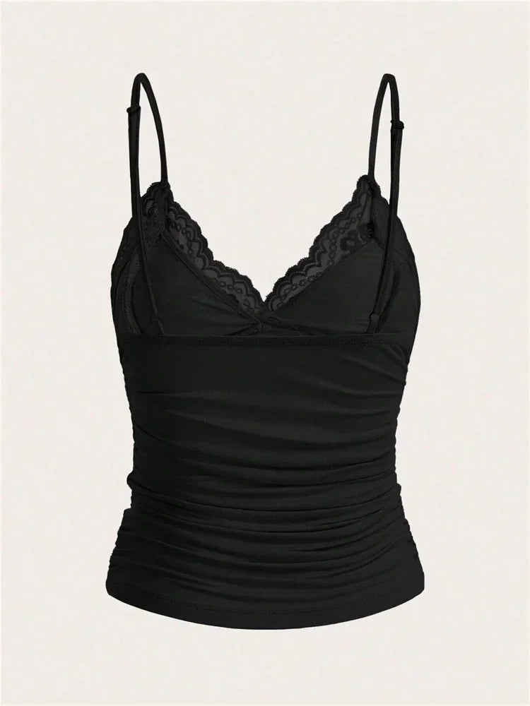 Contrast-Lace Bow-Front Cami Crop Top