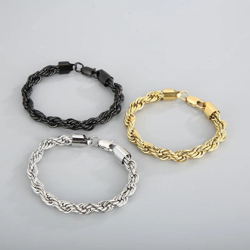 4/6/8mm Stainless Steel Bracelets For Men Women Gold Color Twisted Rope Link Chain Bracelets On the Hand Jewelry Gifts