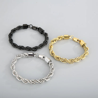 4/6/8mm Stainless Steel Bracelets For Men Women Gold Color Twisted Rope Link Chain Bracelets On the Hand Jewelry Gifts