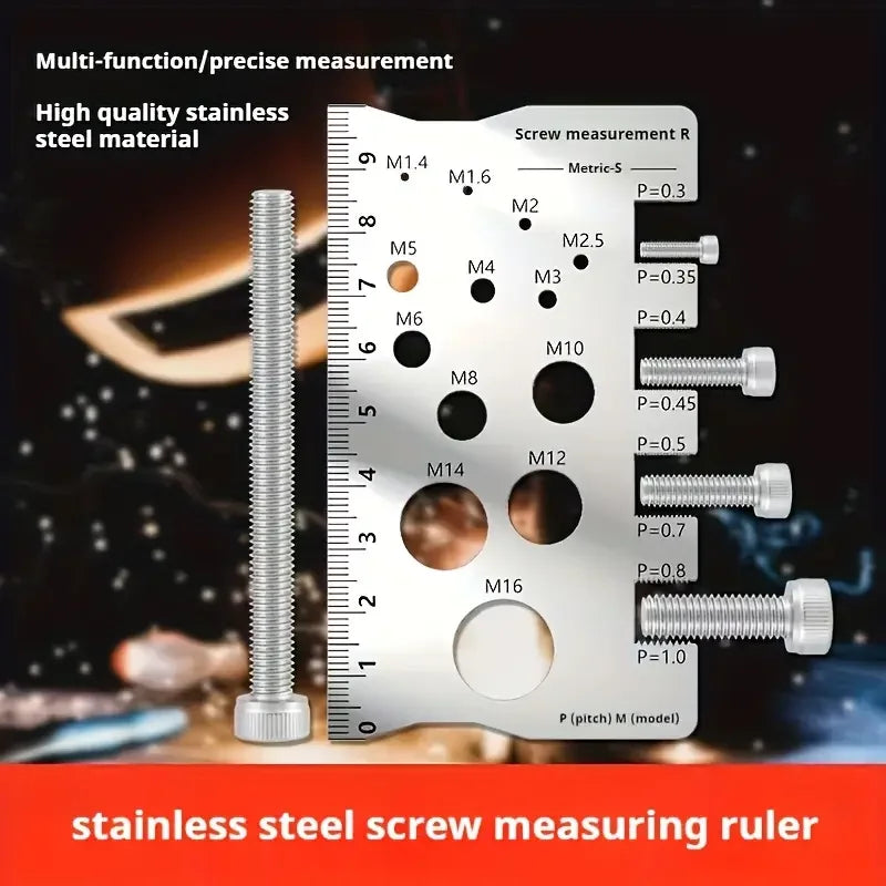 304 Stainless Steel Screw Measuring Gauge Set - Precision Thread Pitch & Bolt Size Caliper Tool | M12 Diameter Ruler | Ideal Fat