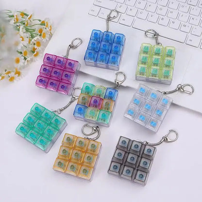 LED Keyboard Fidget Keychain 4/9 Keys Clicker Light Up Button Stress Relief Key Chain for Office Desk Finger Exercise Keycap
