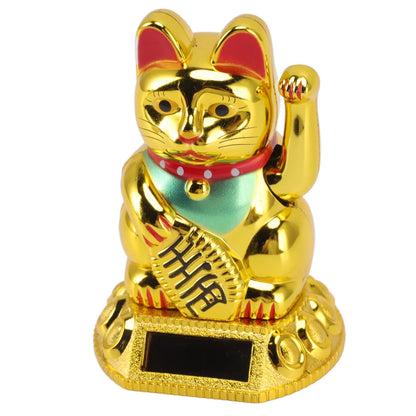 Chinese Lucky Cat Decoration Waving Arm Solar Light Induction Statue Figurine For Home Car Ornaments Golden Cat Decoration Cat