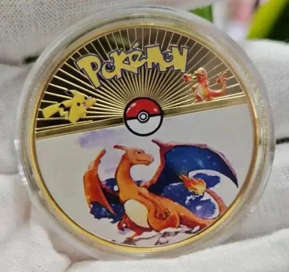Anime Gold Plated Gold Coin Game Commemorative Coin Pikachu Mewtwo Charizard Gold Coin Game Collection childrens gift