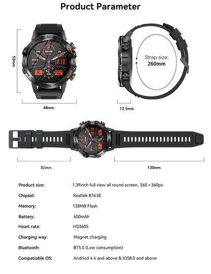 MEVADEN 1.39 inch Bluetooth Call Smart Watch Men Sports Fitness Tracker Watches IP67 Waterproof Smartwatch for Android IOS MD52