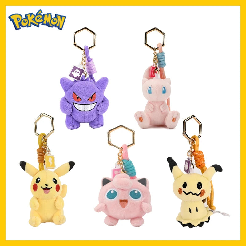 Original Anime Pokemon Kawaii Pikachu Keychain Gengar Mew Jigglypuff Mimikyu Stuffed Toy Cute Plush Keyring Doll Pendant Gift