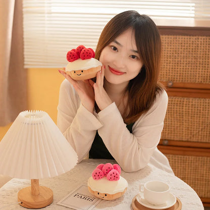 Kawaii Cartoon Hot Cake Plush Doll High Quality Soft Stuffed Fruit Strawberry Wedding Cake Simulation Food Plush Toy Home Decor
