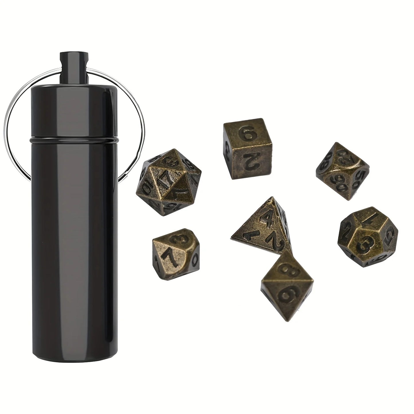 7pcs DND  Mini Antique Iron Dice Set, Bronze Polyhedral Metal Game Dice Set, Tiny Portable Dice For Game Player