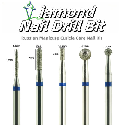 5PCS Diamond Nail Drill Bit Set of Milling Cutters for Manicure Diamond Bit Cuticle Remove Nail Bits for Electric Drill Machine