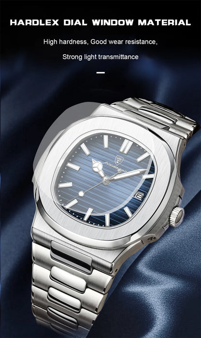 POEDAGAR Fashion Square Quartz Man Clock Waterproof Luminous Date Stainless Steel Watches For Men Luxury Business Men Wristwatch