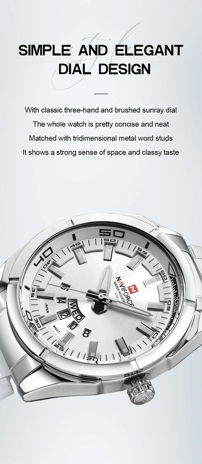 NAVIFORCE Classic Casual Watch for Men Stainless teel Sport Waterproof Male Watches Quartz Date Display Clock  Relogio Masculino