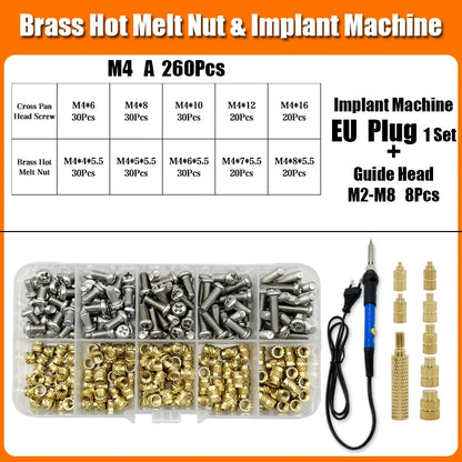 Brass Hot Melt Threaded Insert Nut Iron Tip 3D Printer Accessorie Heating Nut  Stainless Screw Bolt Insertnut Kit M2 M2.5 M3 M4