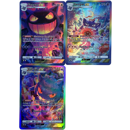 3Pcs/set Ex HP170 Gengar DIY Anime PTCG Collection Card English Spooky Shot Refractive Color Flash Relief Card Kid Gifts Toy