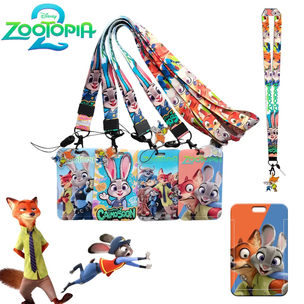 Hot Disney Anime Zootopia 2 Lanyard Card student Judy Nick cute card Bus Card holder certificate lanyard cartoon keychain  Gifts