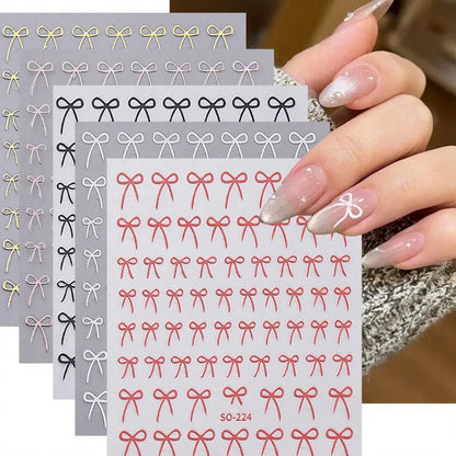 8pcs Mixed Color Bow Nail Art Stickers 3D Cute Red Black Pink Bowknot Nail Charms Foils Gold Laser Effect Bow Manicure Decor