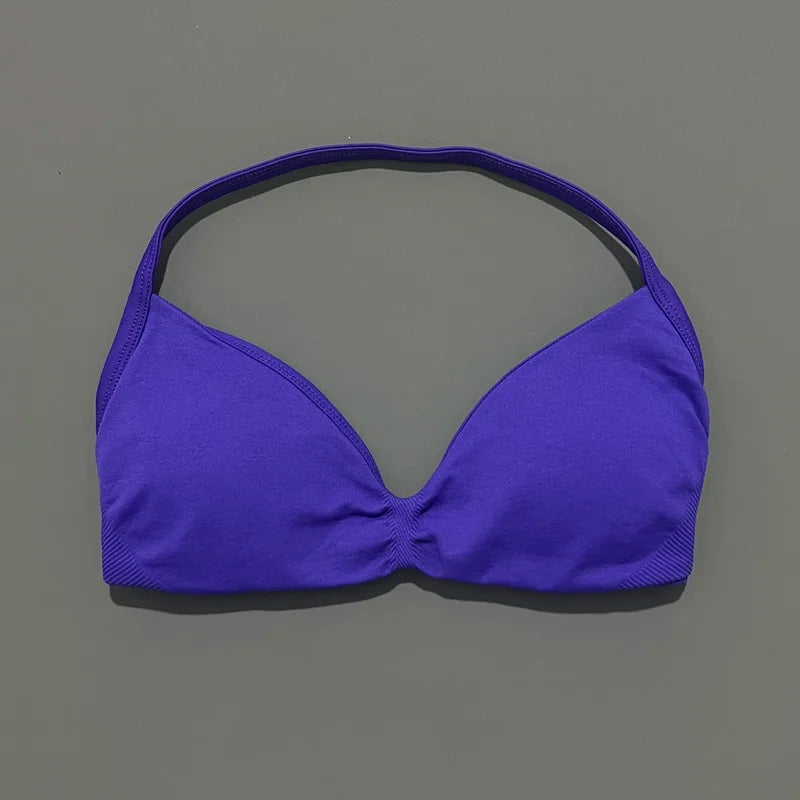 HISTELLO Strappy Bra Women Seamless Gym Underwear High Support Halter Sexy Sports Pilates Clothing Push-up Yoga Workout Tank Top