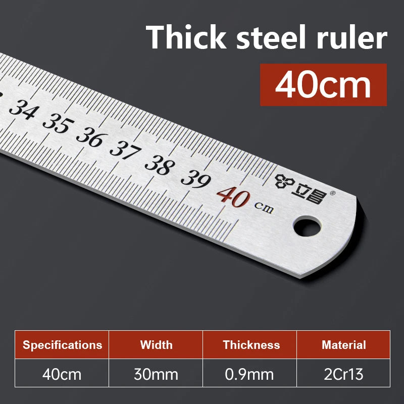 1Pcs 15/20/30/40/50/60100cm Stainless Steel Metal Straight Ruler For Home School Precision Measuring Tool Drawing Tool Supplies