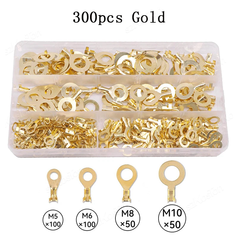 150/300/540Pcs M3/M4/M5/M6/M8/M10 Ring Lugs Eyes Copper Crimp Terminals Cable Lug Wire Connection Non Insulated Assortment Kit