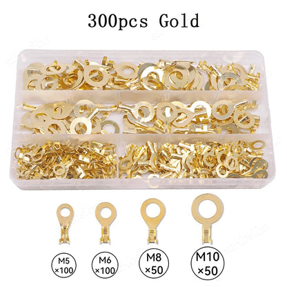 150/300/540Pcs M3/M4/M5/M6/M8/M10 Ring Lugs Eyes Copper Crimp Terminals Cable Lug Wire Connection Non Insulated Assortment Kit