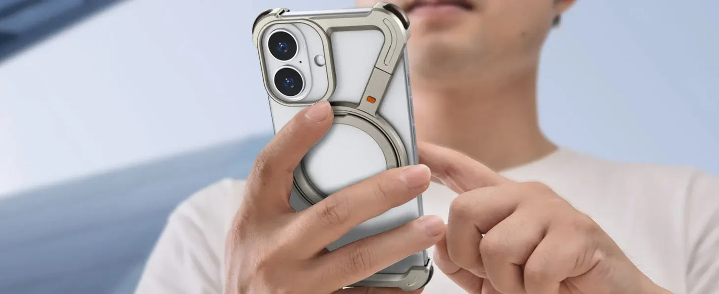 Oatsbasf Z Shape Phone Case for iPhone 16 15 14 Pro Max with Stand 360°Rotatable Magsafe Minimalist Frameless Protective Cover