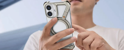 Oatsbasf Z Shape Phone Case for iPhone 16 15 14 Pro Max with Stand 360°Rotatable Magsafe Minimalist Frameless Protective Cover