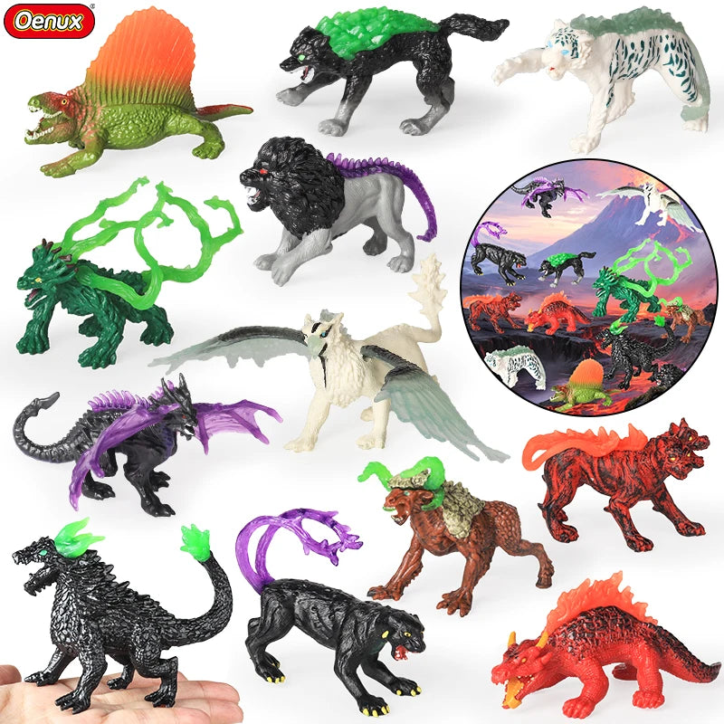 Oenux White Tiger Griffin Cerberus Lion Panther Tree Monster Fire Dragon Dinosaurs Model Action Figures Collection Kid Toy