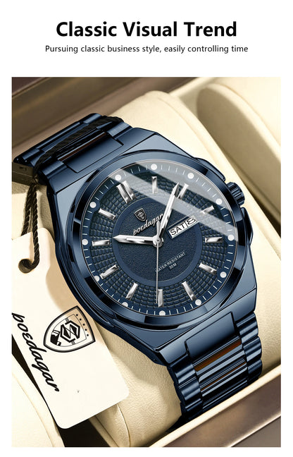 POEDAGAR Top Business Men Wristwatch Stainless Steel Waterproof Luminous Casual Man Watch Date Week Stylish Men's Quartz Watches